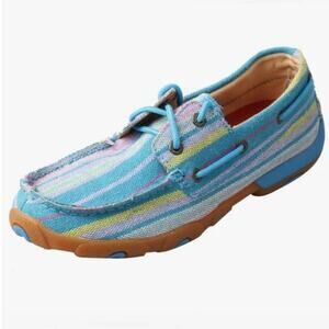 Twisted X Wild Blue Yonder Canvas Driving Moc Lace Up Boat Shoe Womens Size 10